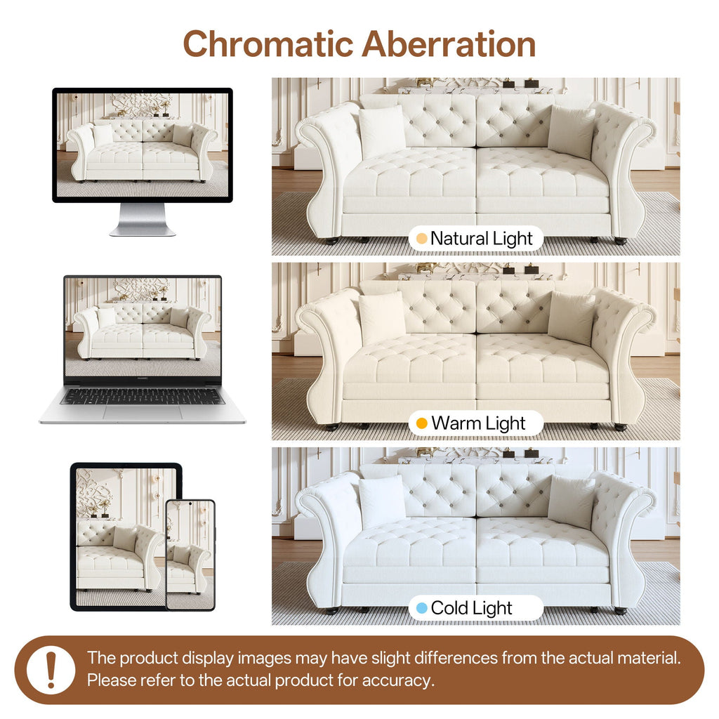 Oversized Chesterfield Pull Out Sofa Bed, Roll Arm Couch With Flower Tufting For Living Room